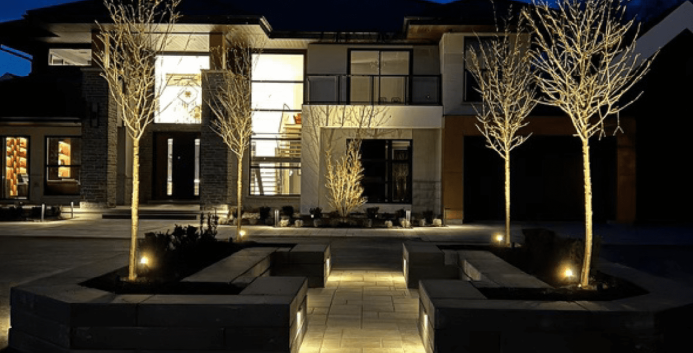 Elegant front entrance lighting in Puslinch, ON, designed for maximum curb appeal and enhanced safety.